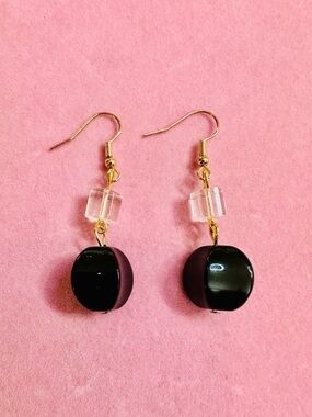 Black & Clear Beaded Drop Earrings